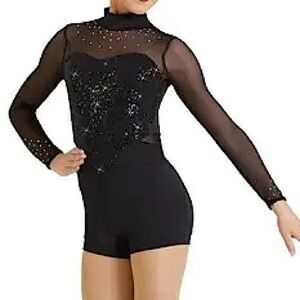 WEISSMAN Dance Costume black biketard rhinestone Forever 12171 MC-Medium child